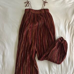 Free People Burgundy Striped Wide Leg Pants
